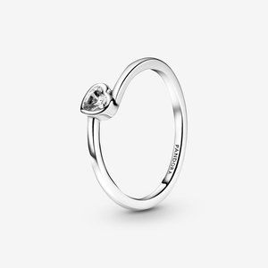 ☑Clear Tilted Heart Solitaire Ring